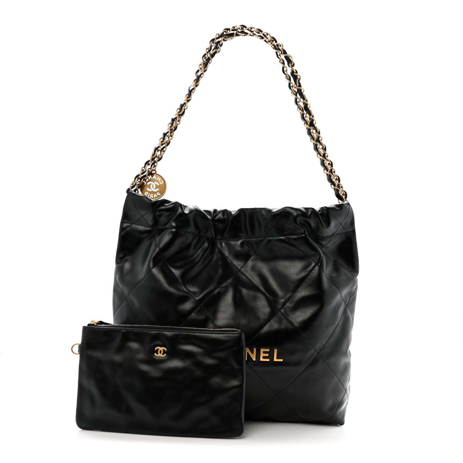 Shiny Calfskin Quilted Small Chanel 22 Black