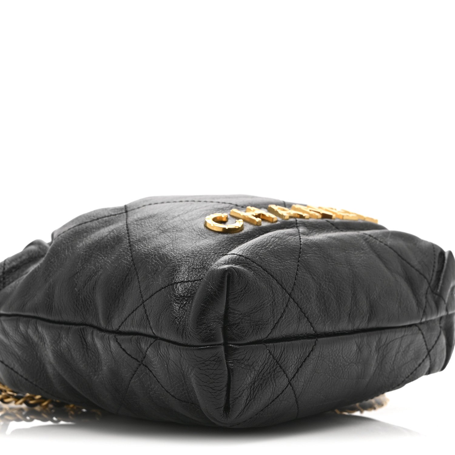 Shiny Crumpled Calfskin Quilted Pearl Mini Chanel 22 Black