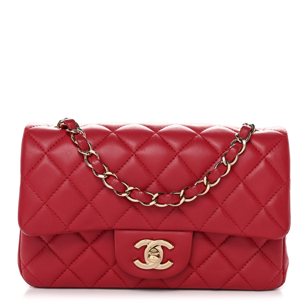 Lambskin Quilted Mini Rectangular Flap Dark Pink