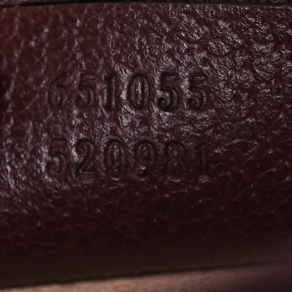 GG Supreme Monogram Textured Dollar Calfskin Web Small Ophidia Padlock Top Handle Bag Bordeaux