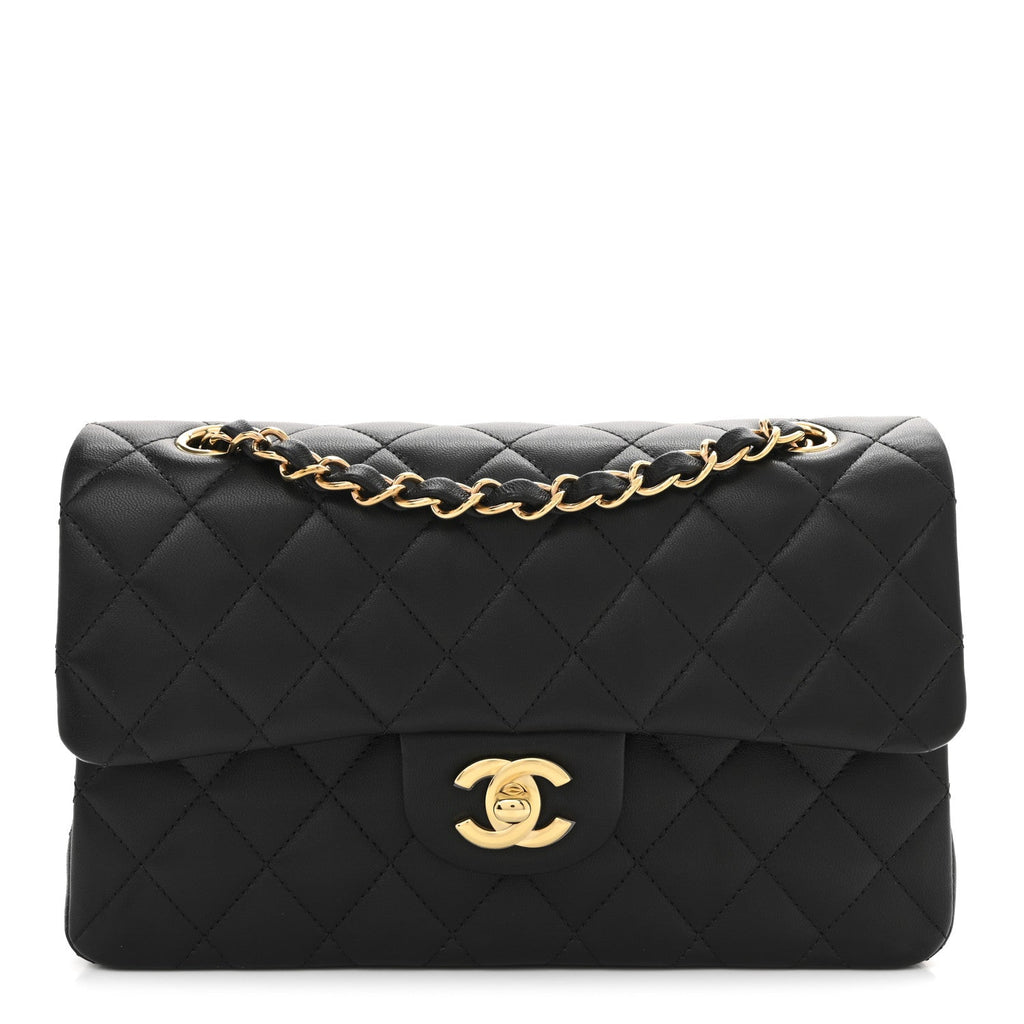 Lambskin Quilted Small Double Flap Black