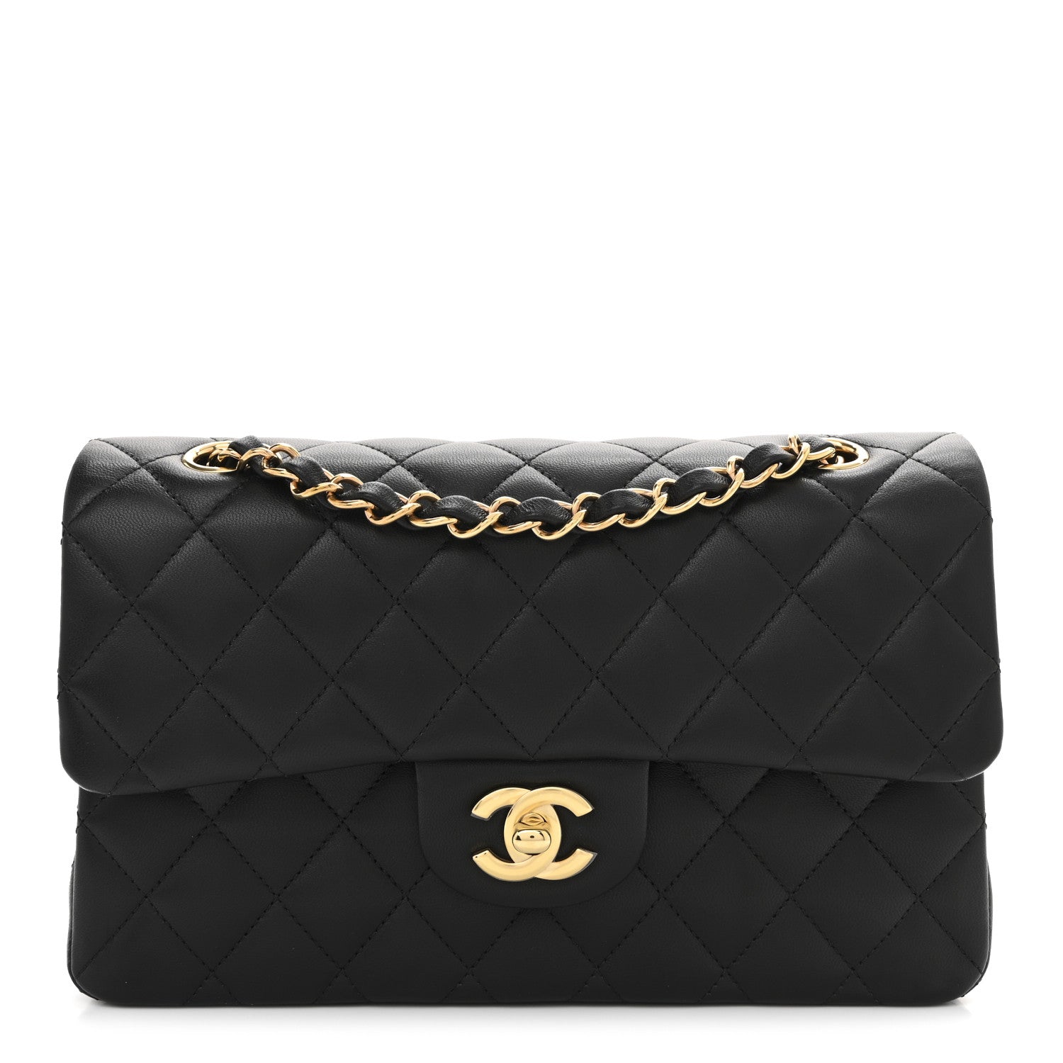 Lambskin Quilted Small Double Flap Black