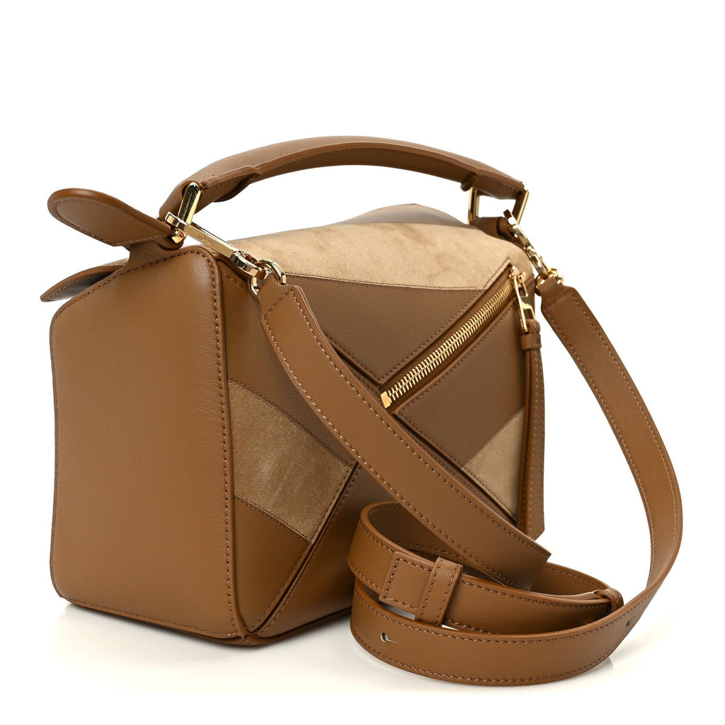 Calfskin Suede Small Puzzle Bag Oak