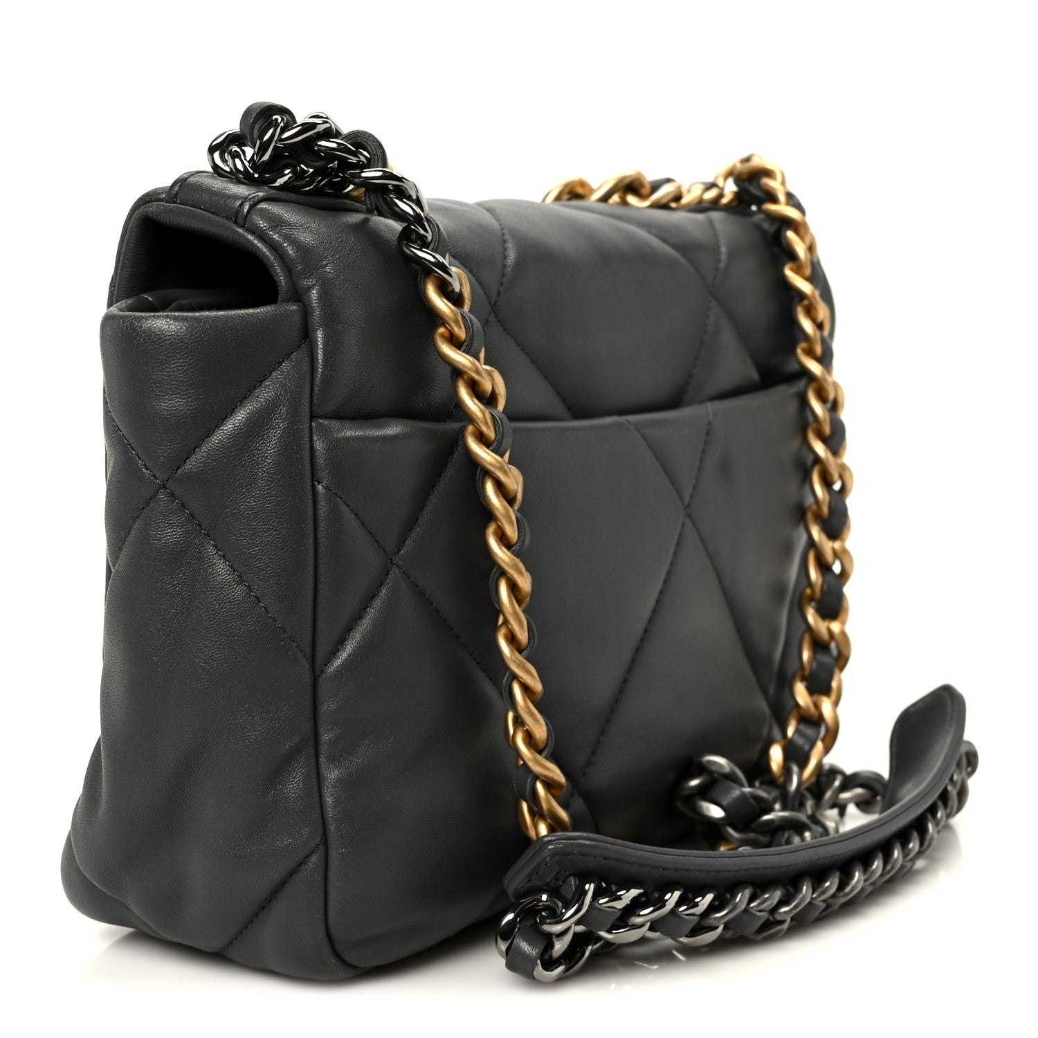 Lambskin Quilted Medium Chanel 19 Flap Dark Grey