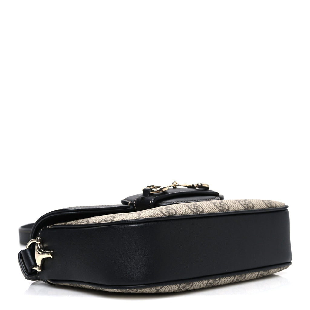 GG Supreme Monogram Horsebit 1955 Soft Small Shoulder Bag Beige Black