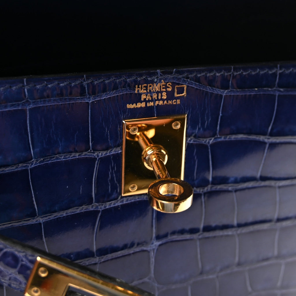 Shiny Alligator Mini Kelly Sellier 20 Bleu Roi