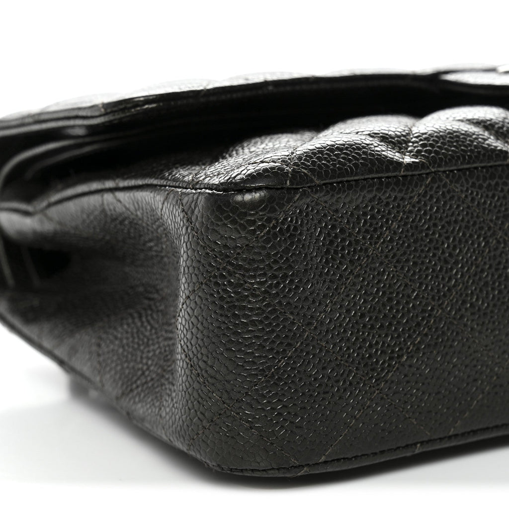 Metallic Caviar Quilted Medium Double Flap Dark Charcoal
