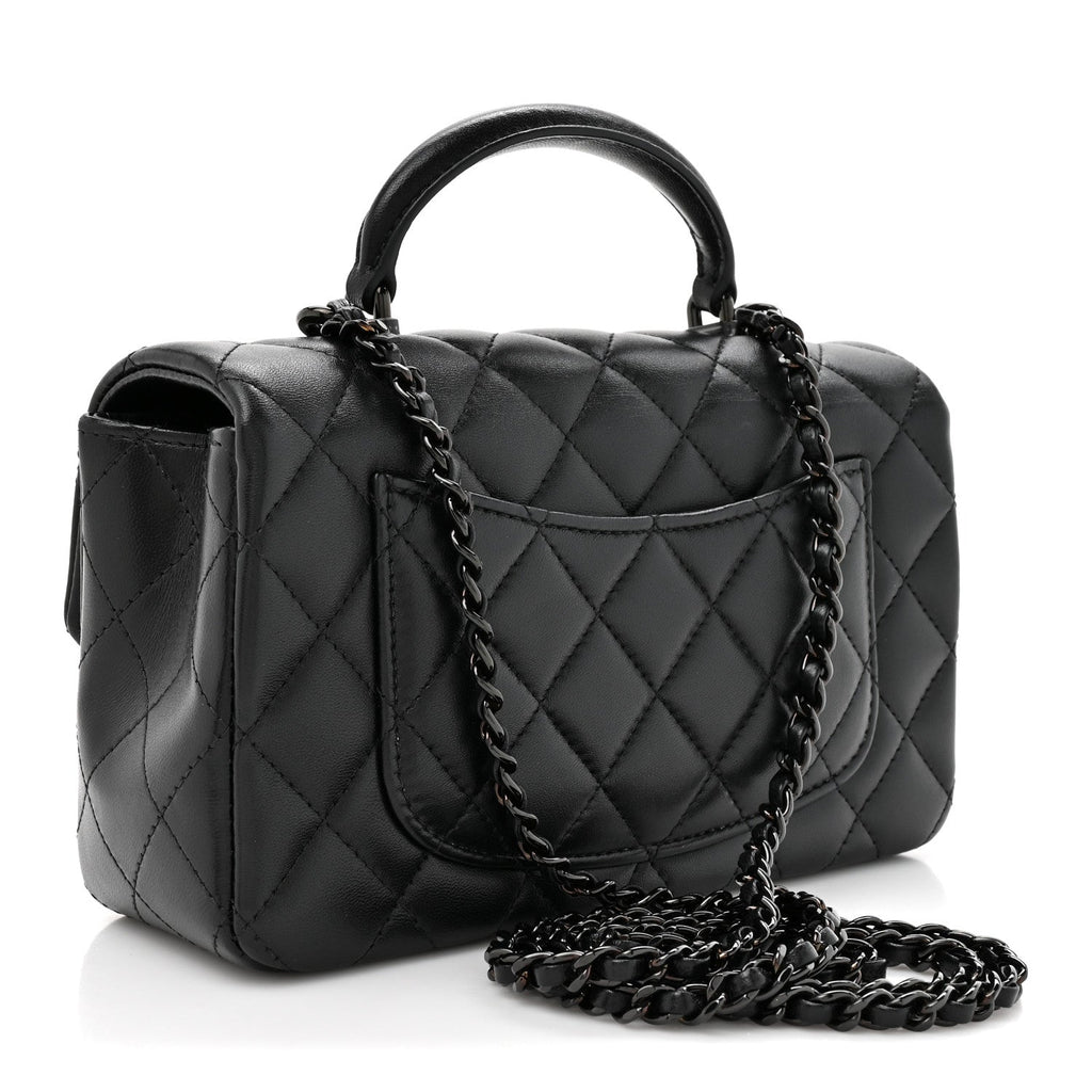 Lambskin Quilted Mini Top Handle Rectangular Flap So Black