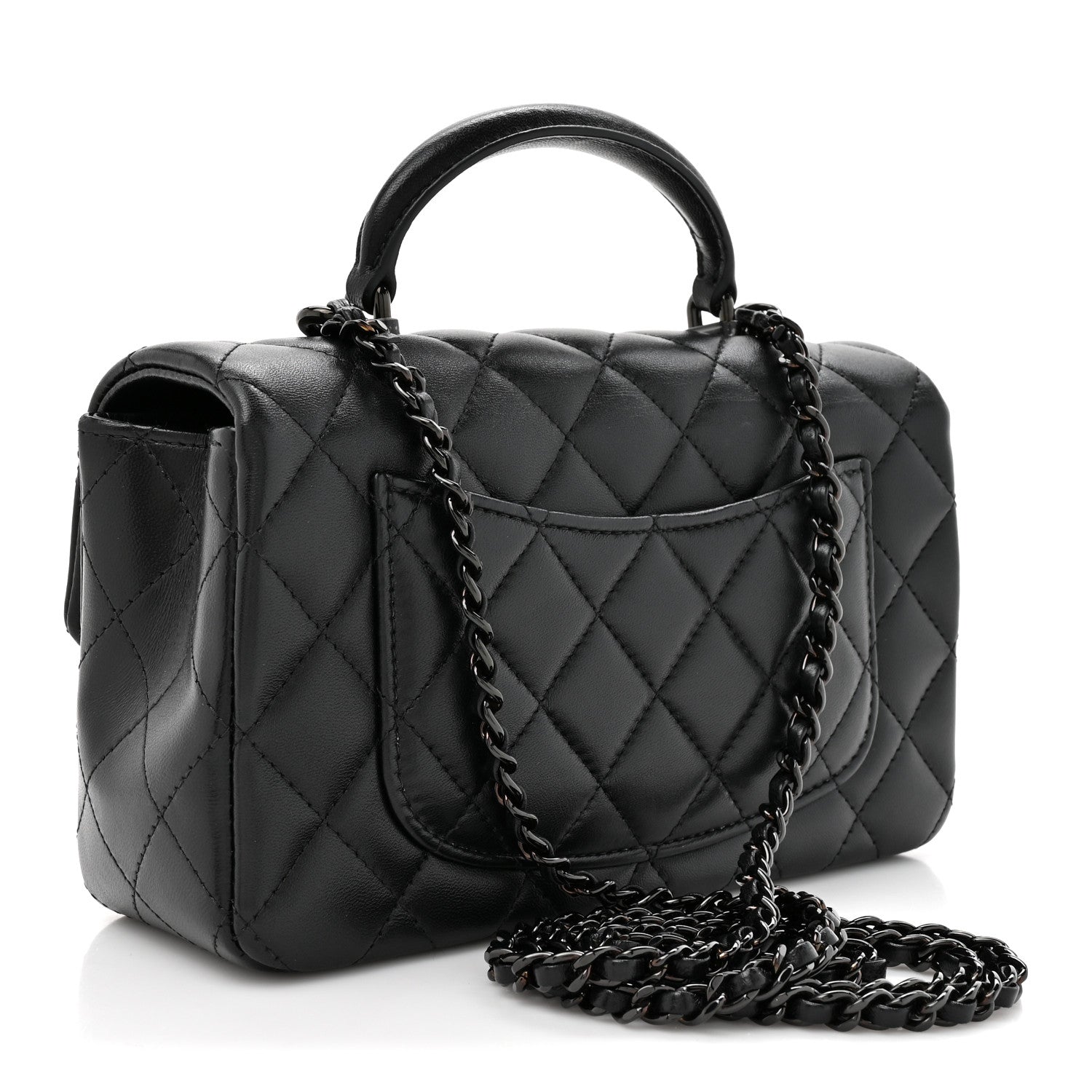 Lambskin Quilted Mini Top Handle Rectangular Flap So Black