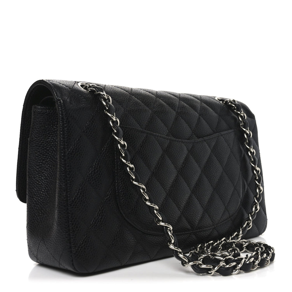 Caviar Quilted Medium Double Flap Black
