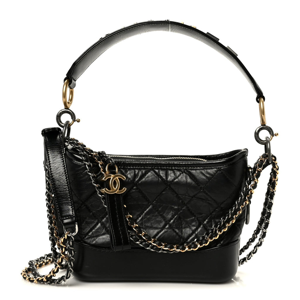 Aged Calfskin Quilted Small Gabrielle Logo Hobo Black