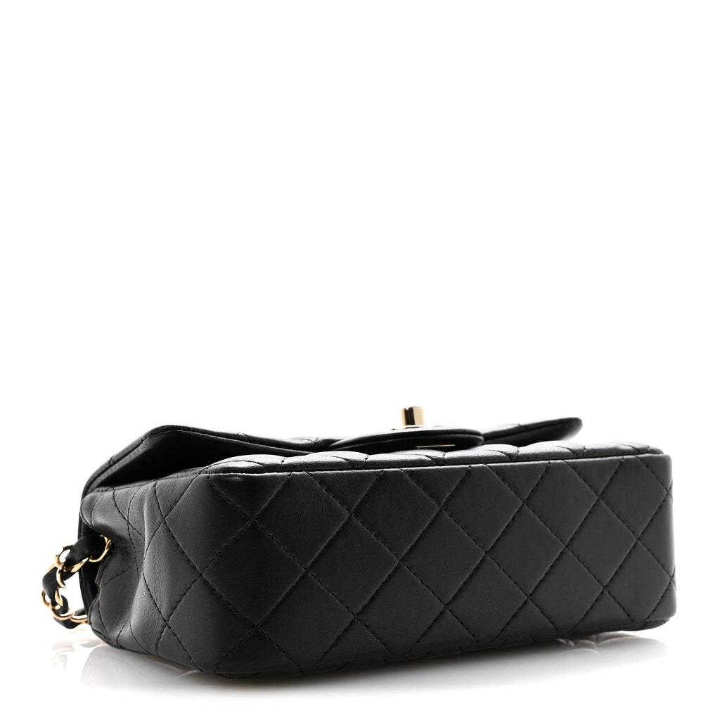 Lambskin Quilted Mini Rectangular Flap Black