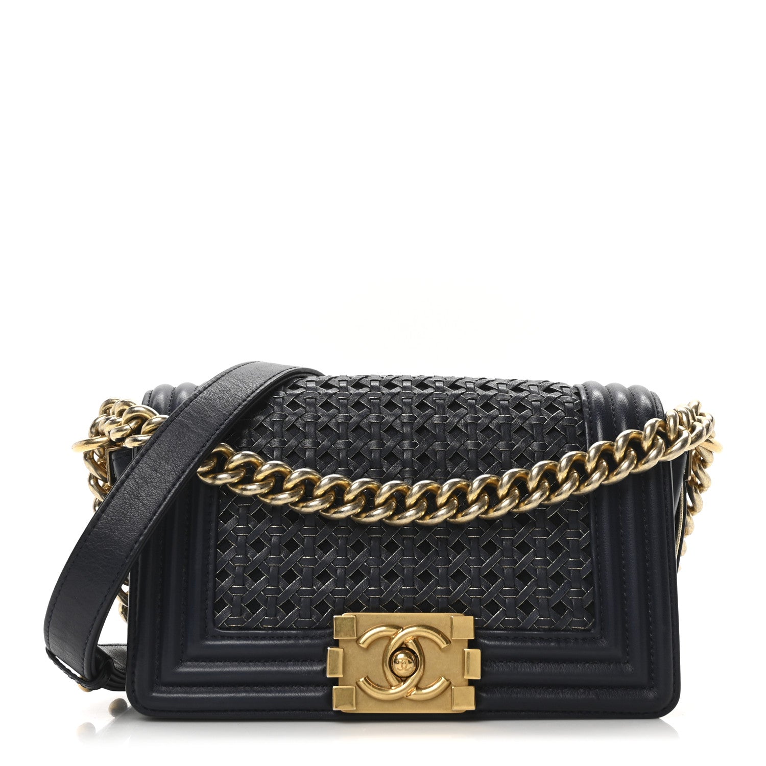 Sheepskin Braided Small Boy Reverso Flap Navy