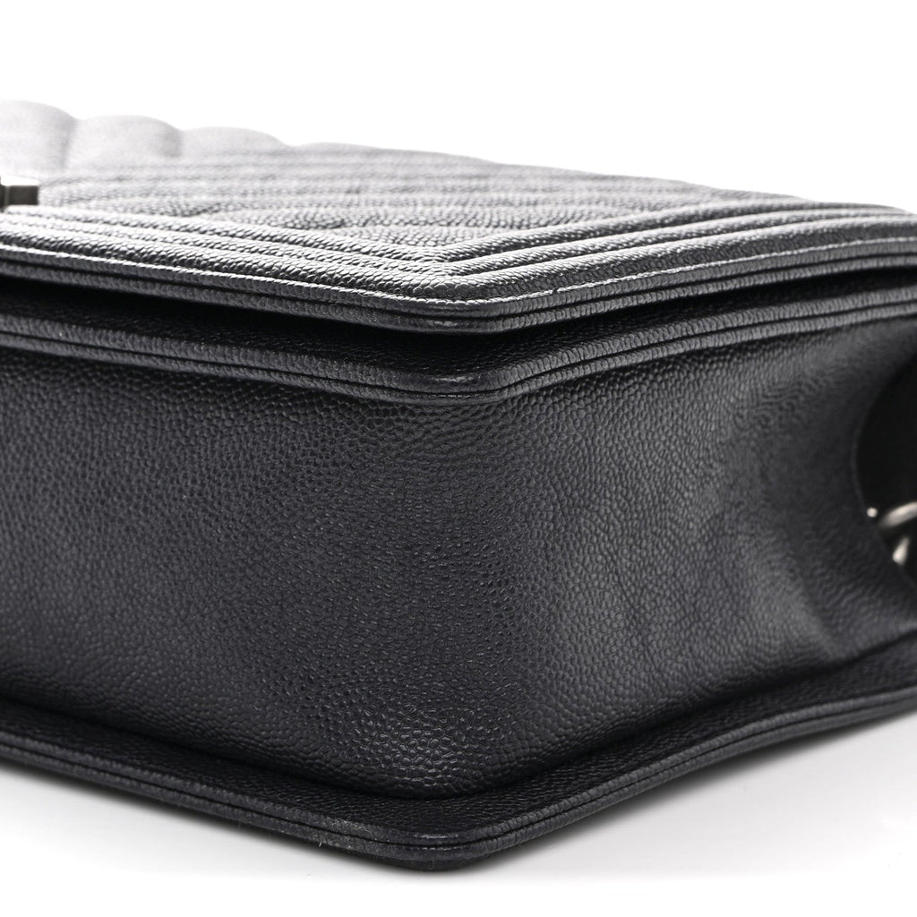 Caviar Chevron Quilted New Medium Boy Flap Dark Navy Blue
