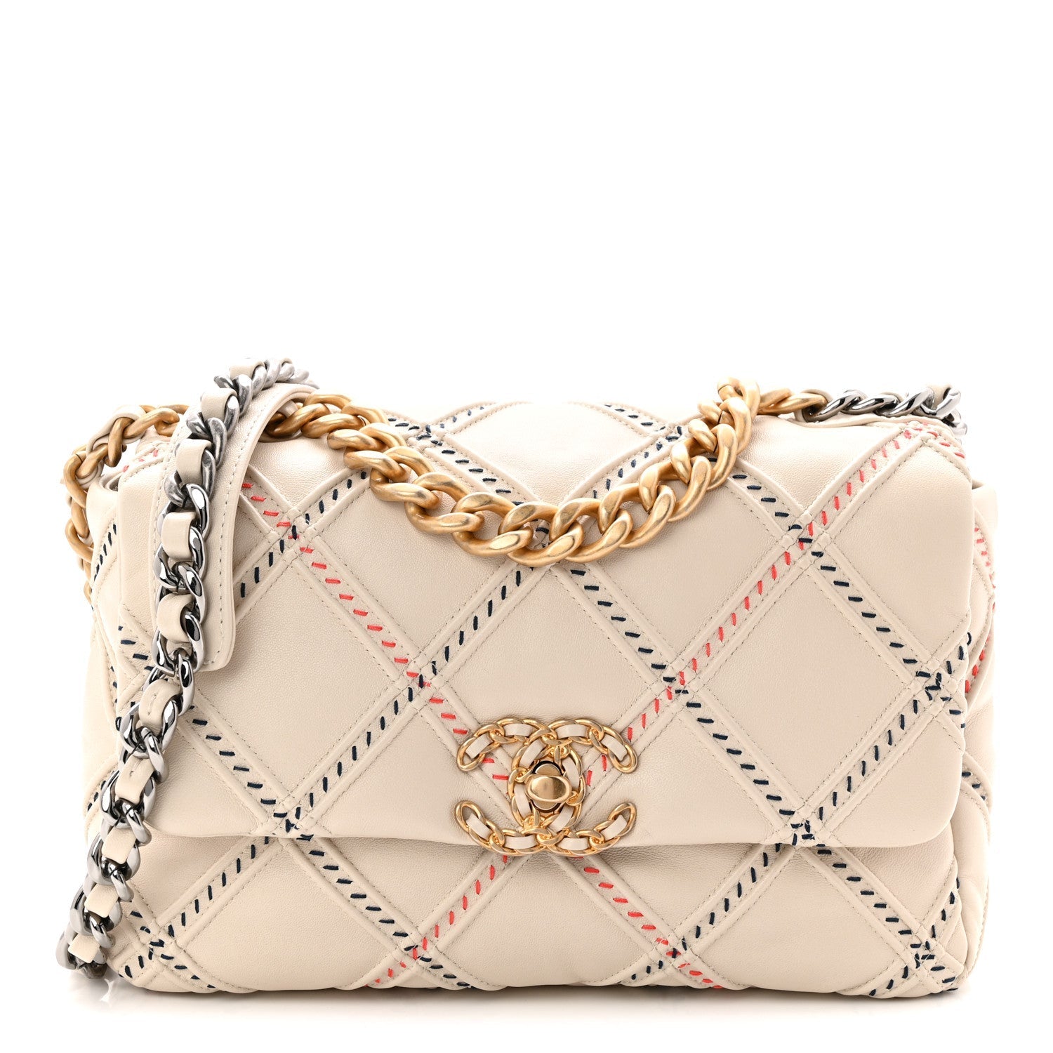 Lambskin Mixed Fibers Quilted Medium Chanel 19 Flap Beige