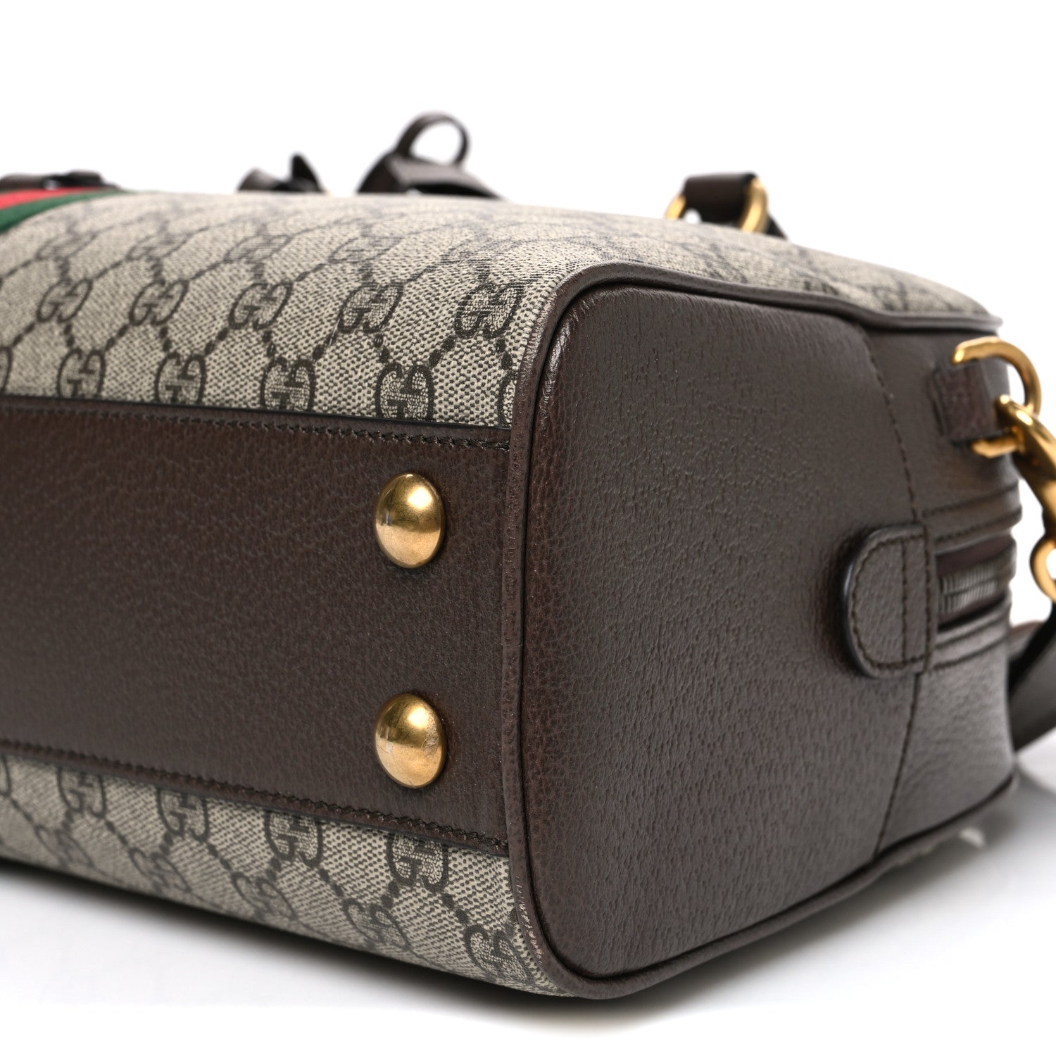 GG Supreme Monogram Textured Dollar Calfskin Web Medium Savoy Bowling Bag Beige Ebony New Acero