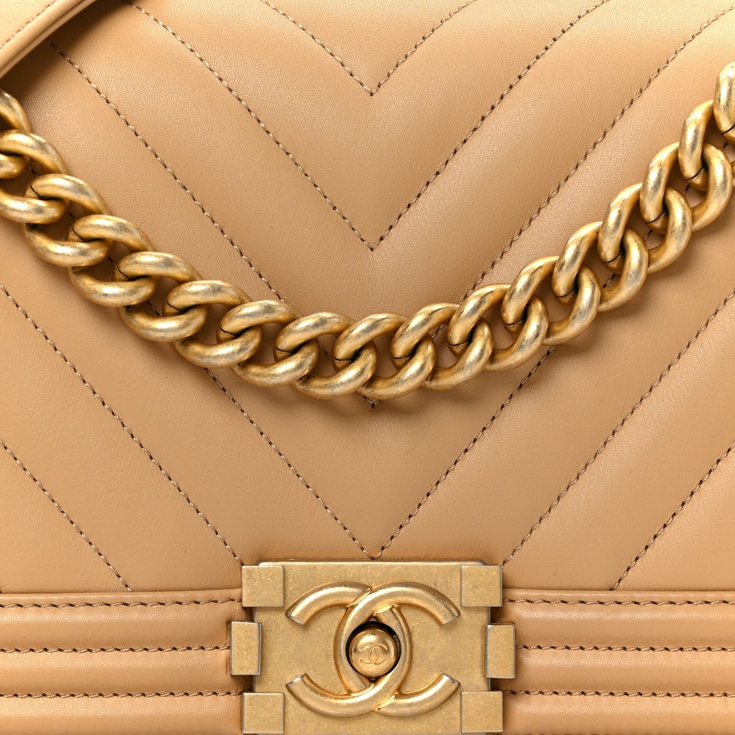 Lambskin Chevron Quilted Medium Boy Flap Beige
