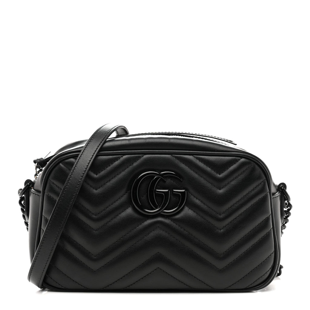 Calfskin Matelasse Monochrome Small GG Marmont Chain Shoulder Bag Black