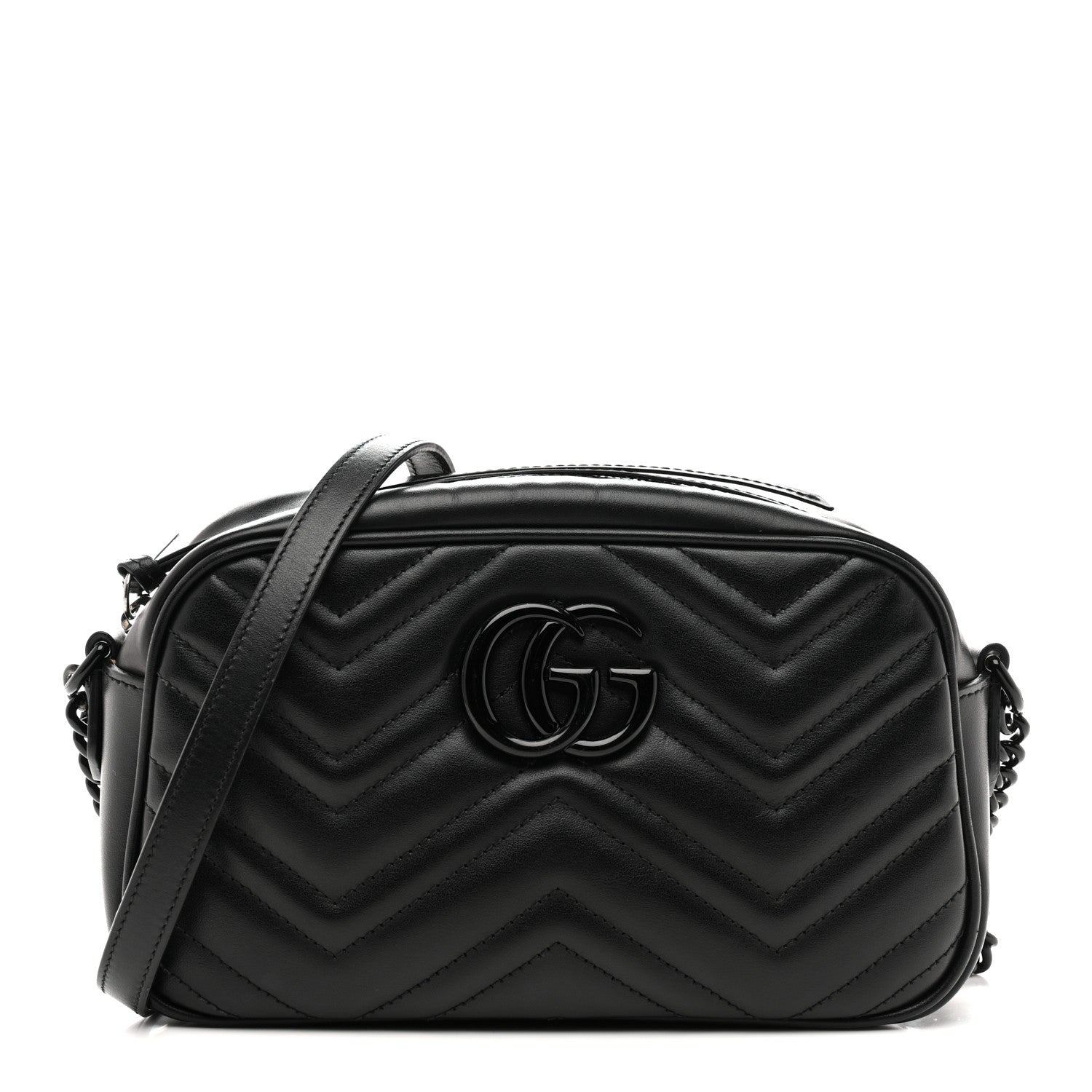 Calfskin Matelasse Monochrome Small GG Marmont Chain Shoulder Bag Black