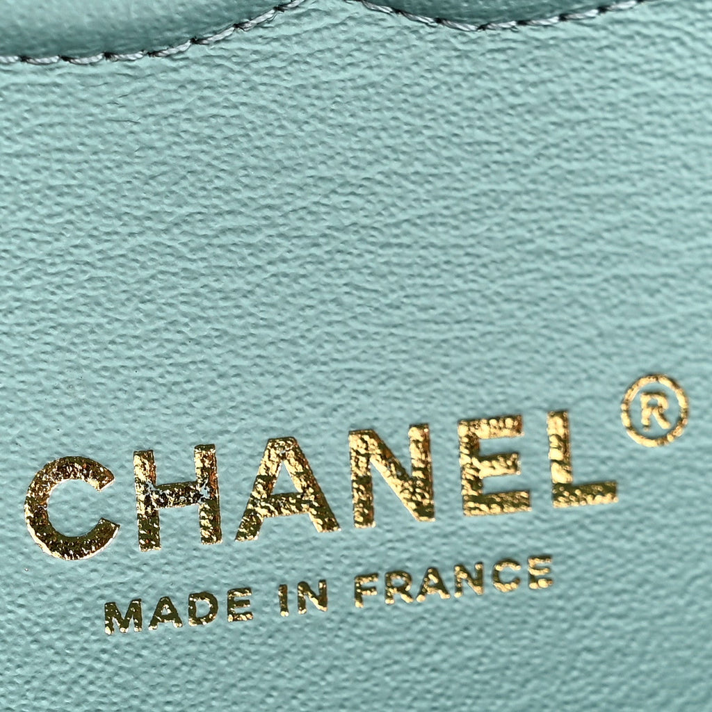 Caviar Quilted Medium Double Flap Light Blue