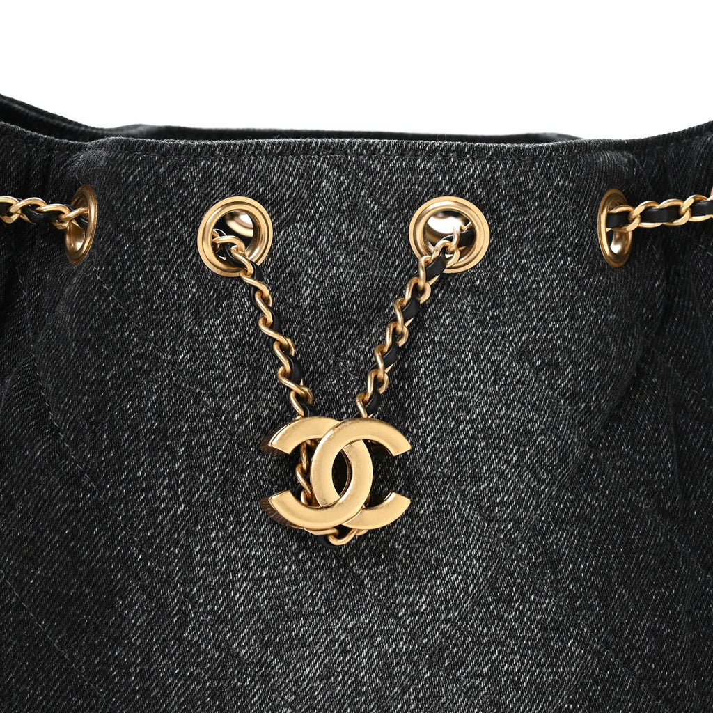 Washed Denim Quilted Mini Chanel 25 Handbag Black
