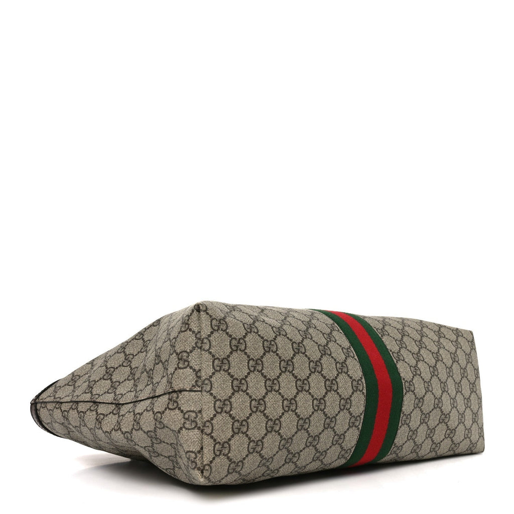 GG Supreme Monogram Textured Calfskin Web Medium Ophidia Shopping Tote Beige Ebony New Acero