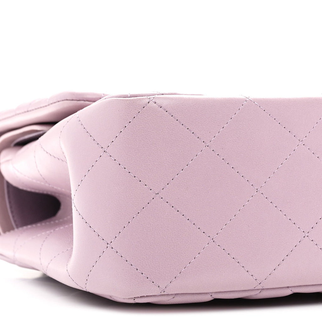 Lambskin Quilted Jumbo Double Flap Light Purple