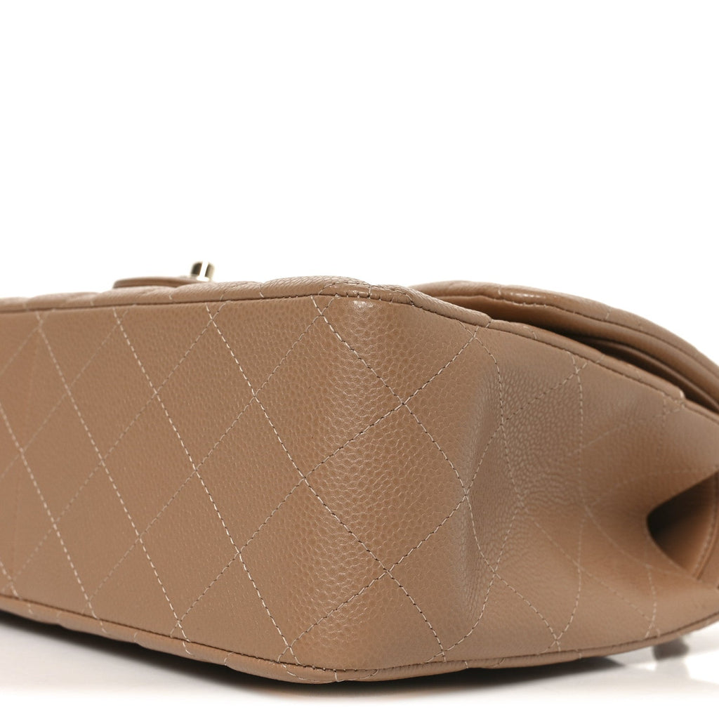 Caviar Quilted Jumbo Double Flap Beige