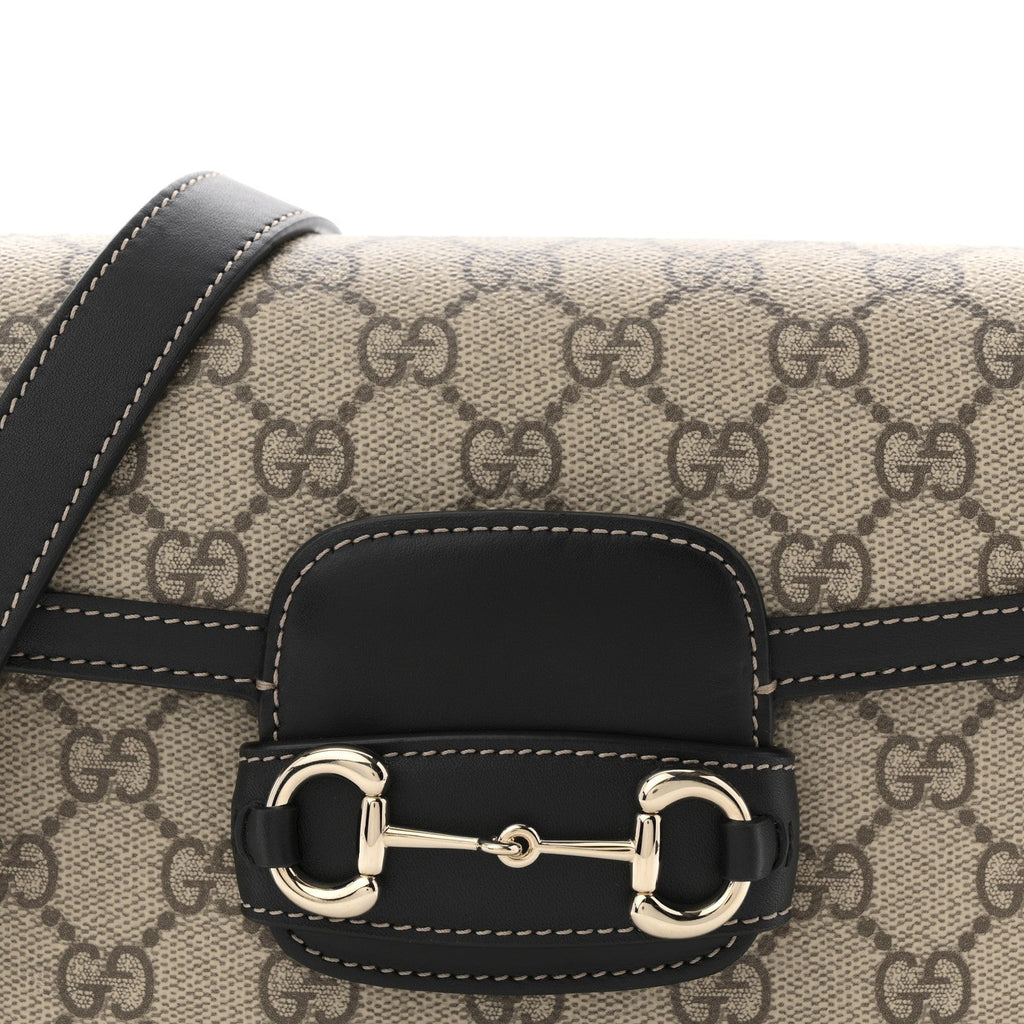 GG Supreme Monogram Horsebit 1955 Soft Small Shoulder Bag Beige Black