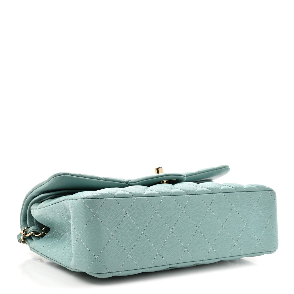 Caviar Quilted Small Double Flap Light Blue
