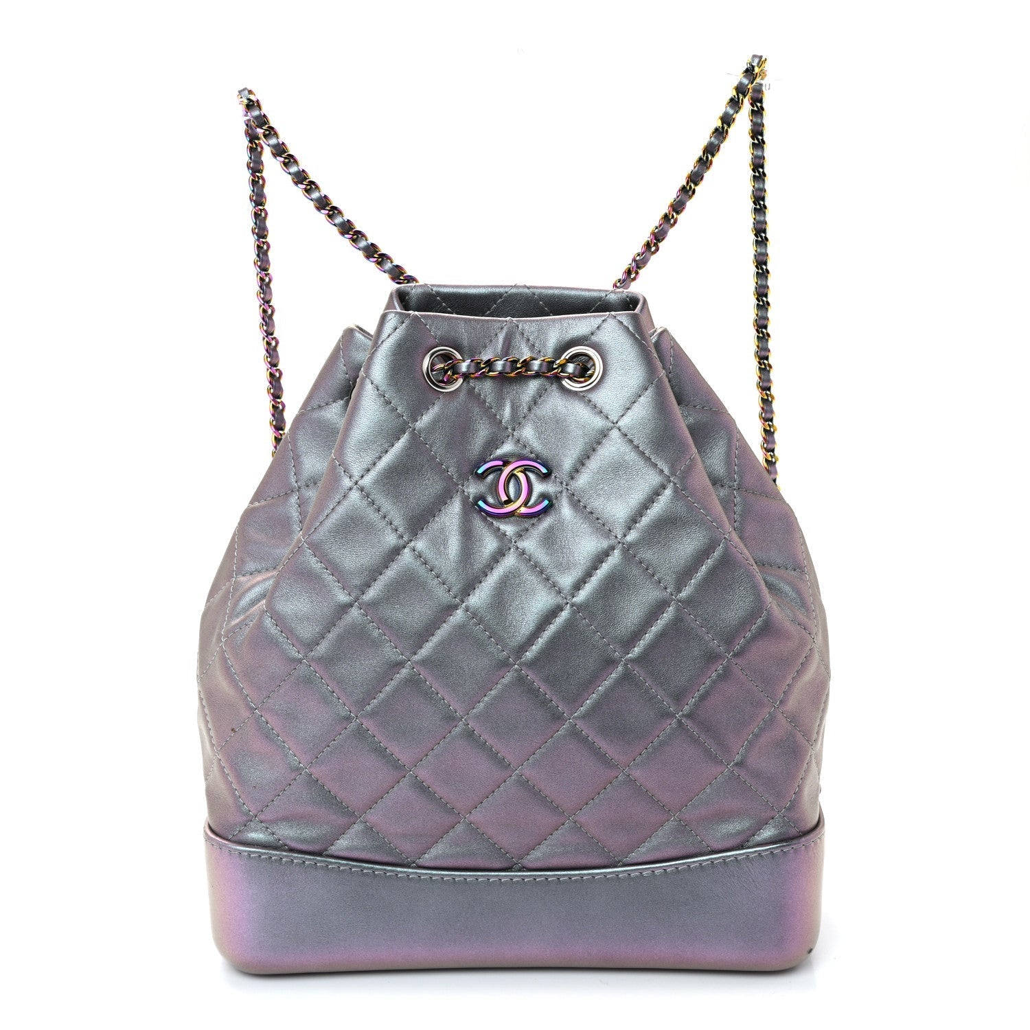 Iridescent Aged Calfskin Quilted Gabrielle Backpack Light Purple