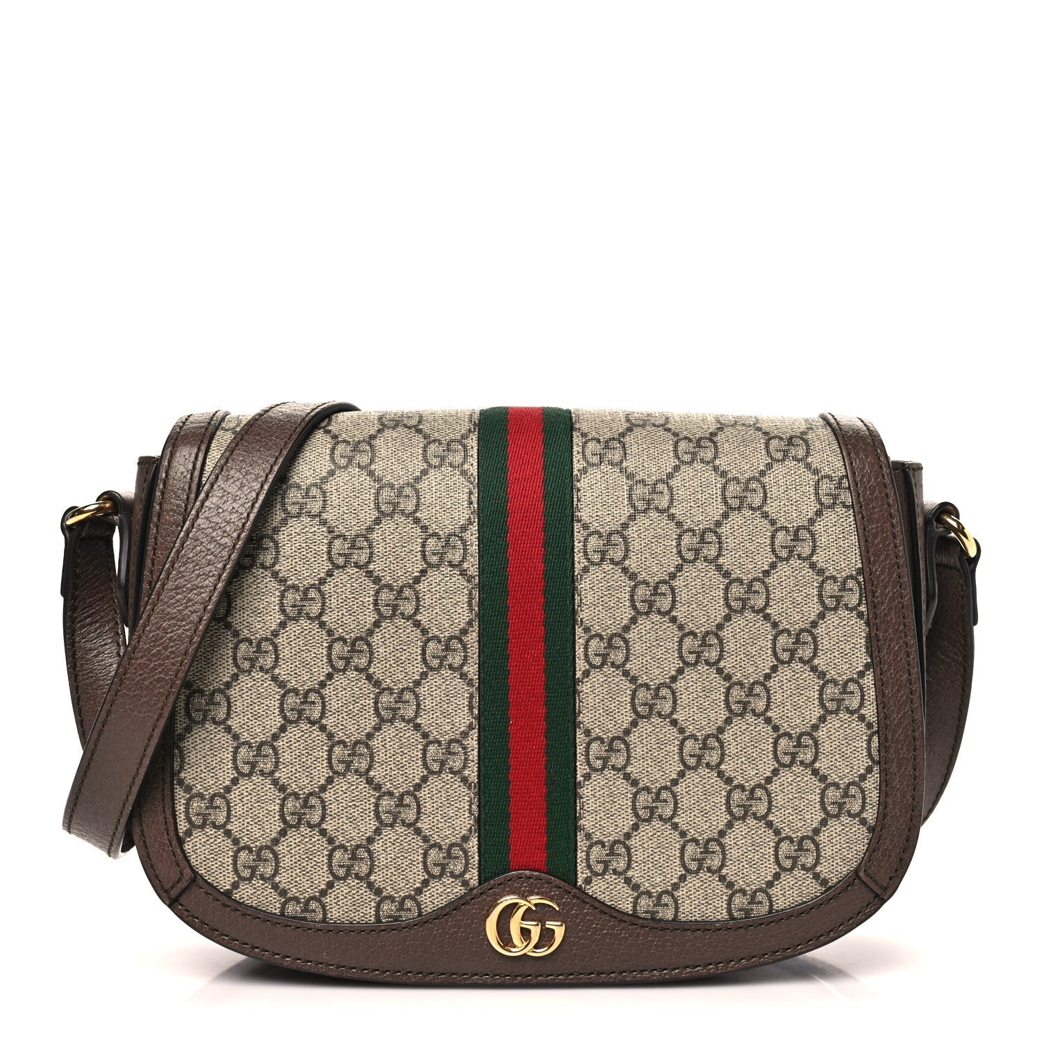 GG Supreme Monogram Web Small Ophidia Flap Messenger Bag Brown