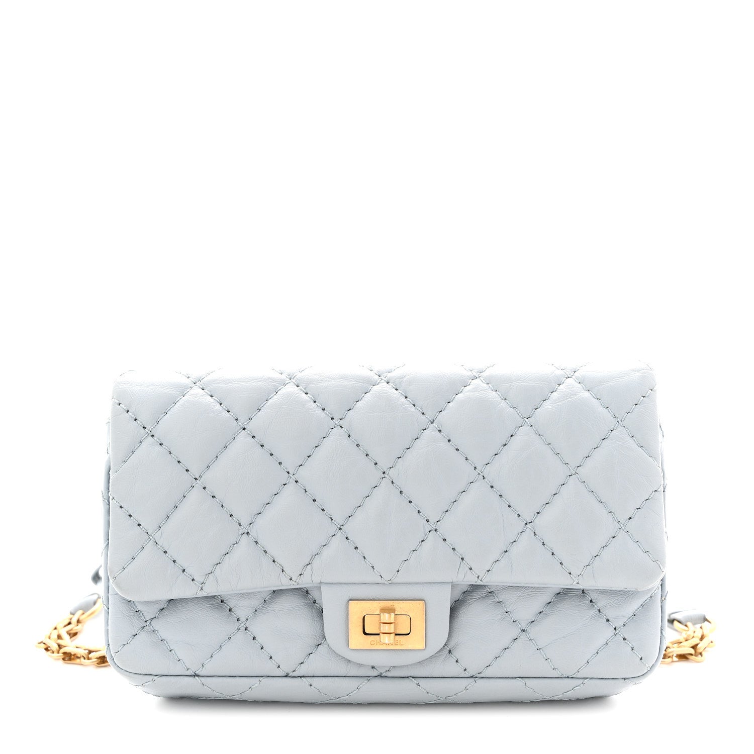 Aged Calfskin Quilted 2.55 Reissue Chain Waist Bag Light Blue