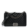Lambskin Chevron Quilted Medium Boy Flap Black