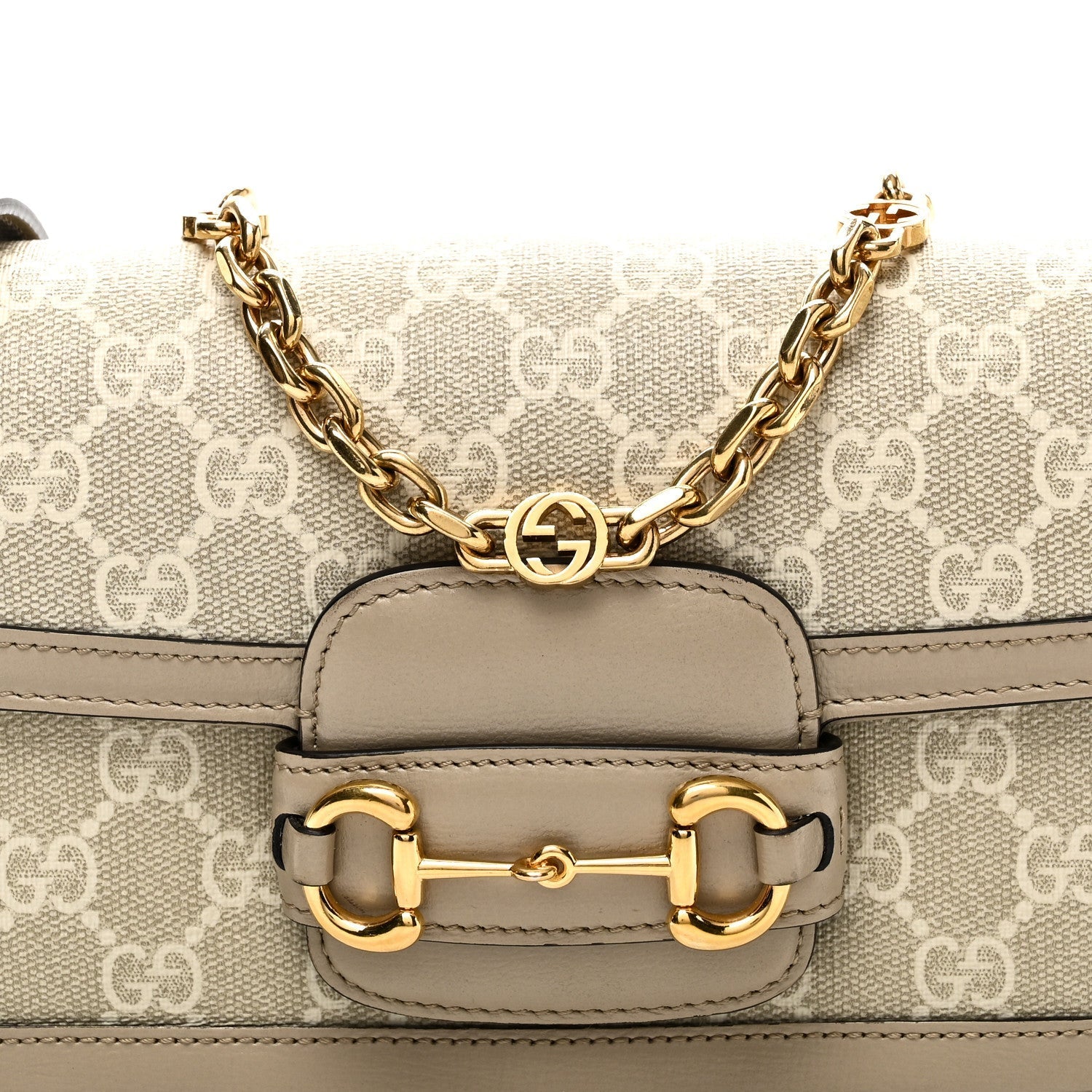 GG Supreme Monogram Small Horsebit 1955 Chain Shoulder Bag Beige Mystic White