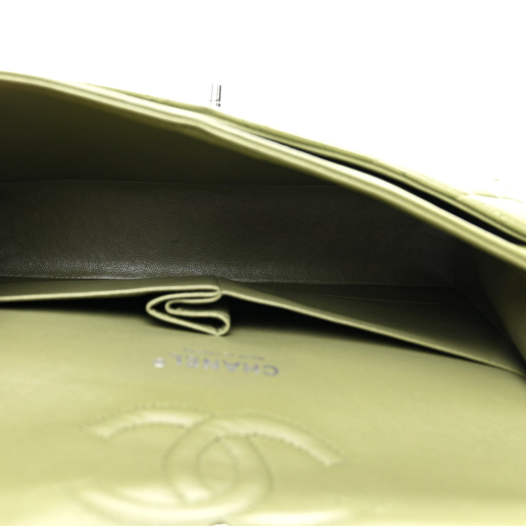 Lambskin Quilted Medium Double Flap Green