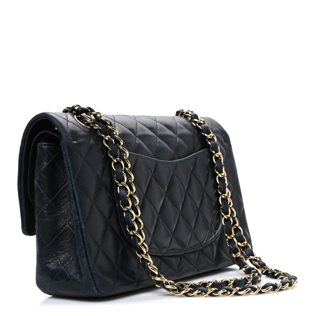 Lambskin Quilted Medium Double Flap Black