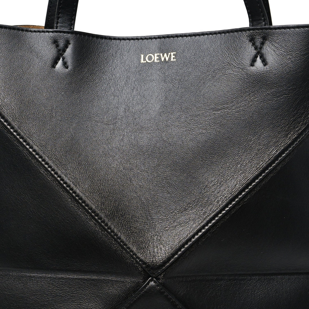Shiny Calfskin Medium Puzzle Fold Tote Black