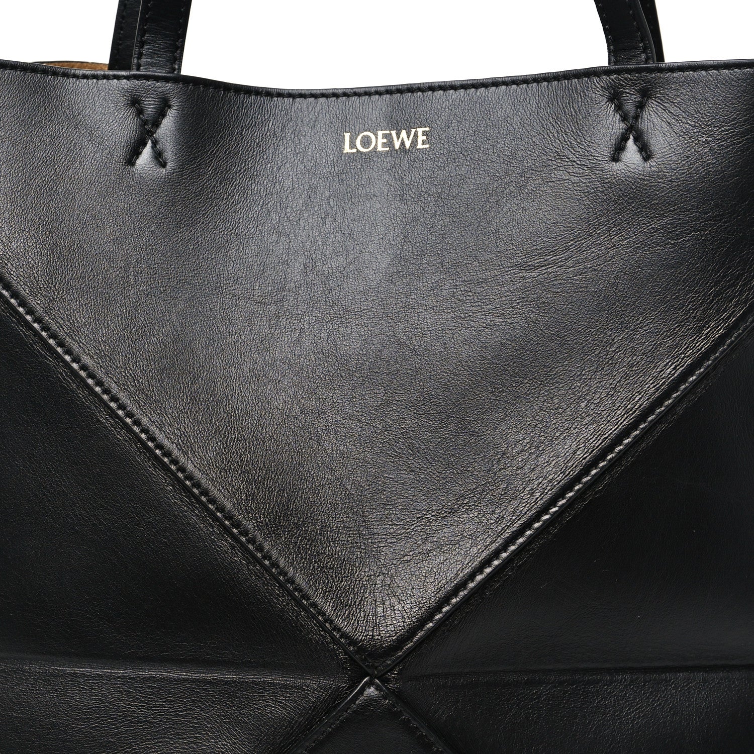 Shiny Calfskin Medium Puzzle Fold Tote Black