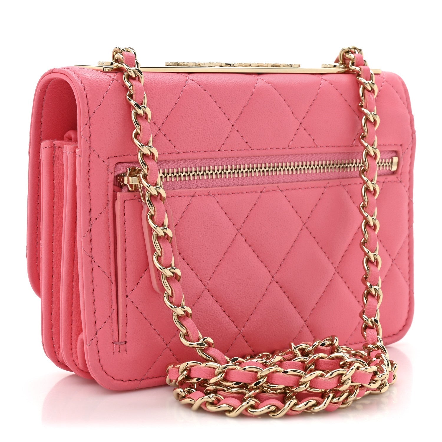 Lambskin Quilted Mini Trendy CC Wallet On Chain WOC Pink