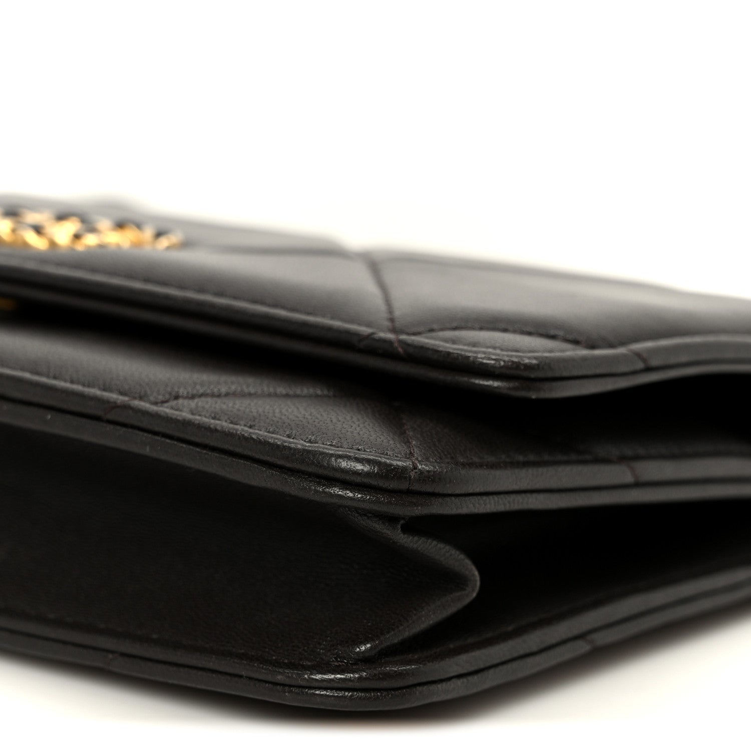 Lambskin Quilted Chanel 19 Wallet On Chain WOC Dark Brown