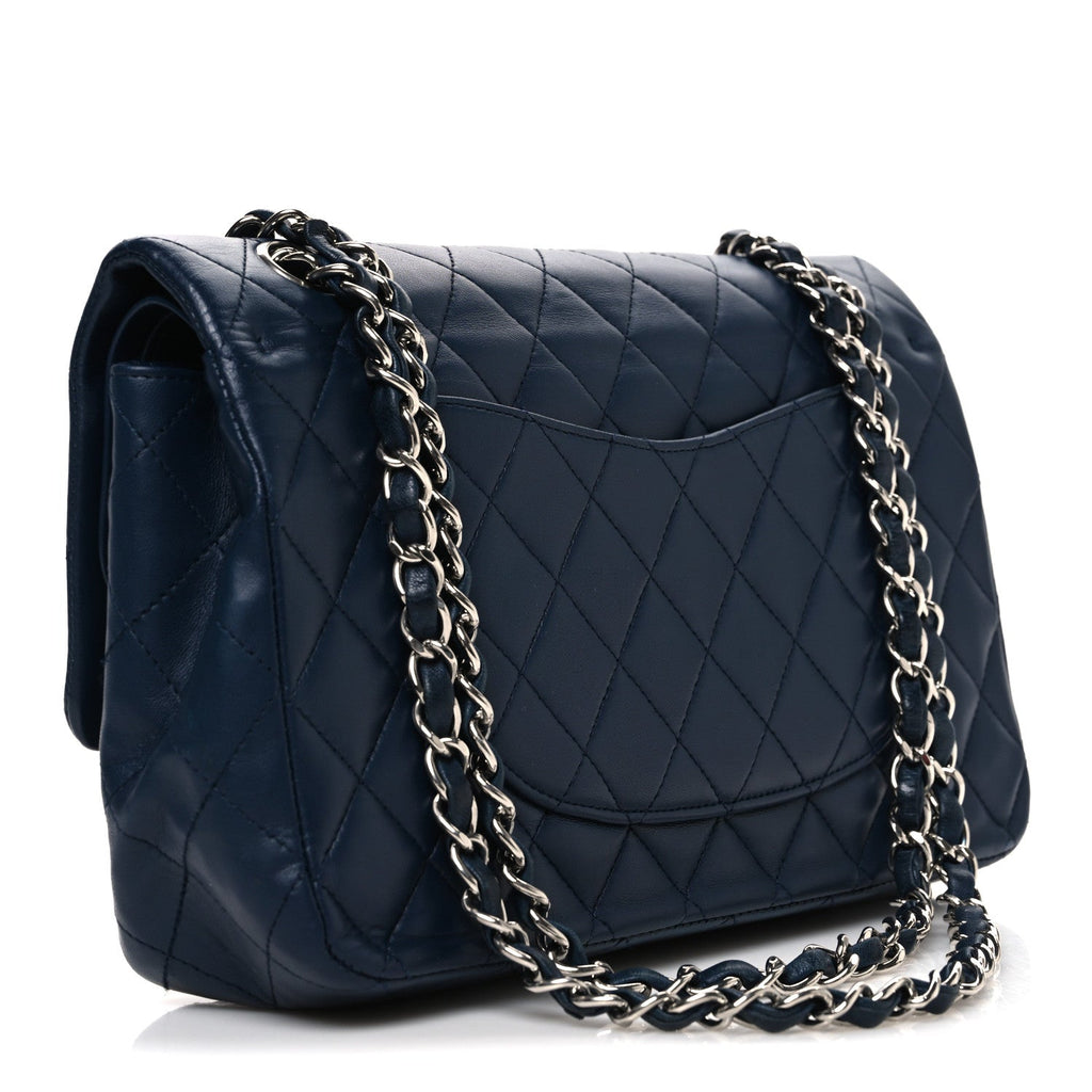 Lambskin Quilted Medium Double Flap Navy