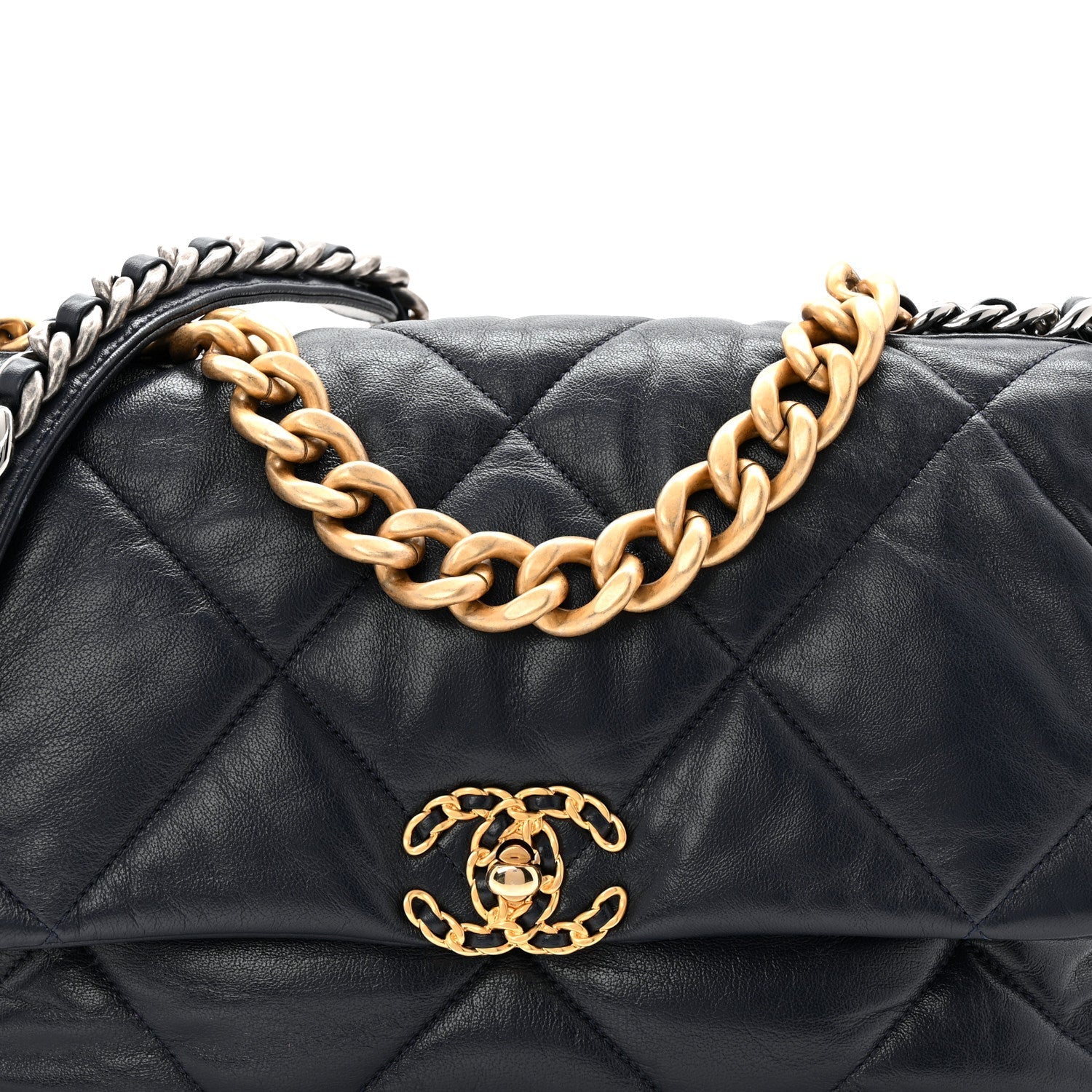 Goatskin Quilted Large Chanel 19 Flap Navy Blue