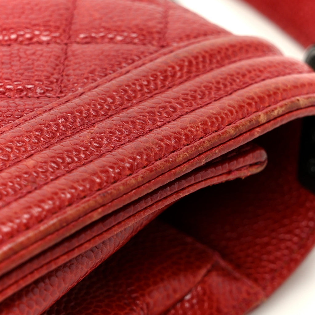 Caviar Quilted New Medium Boy Flap Dark Red