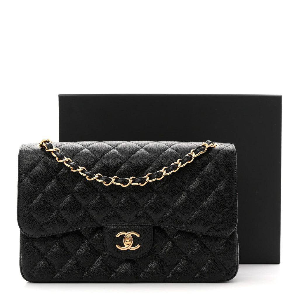 Caviar Quilted Jumbo Double Flap Black