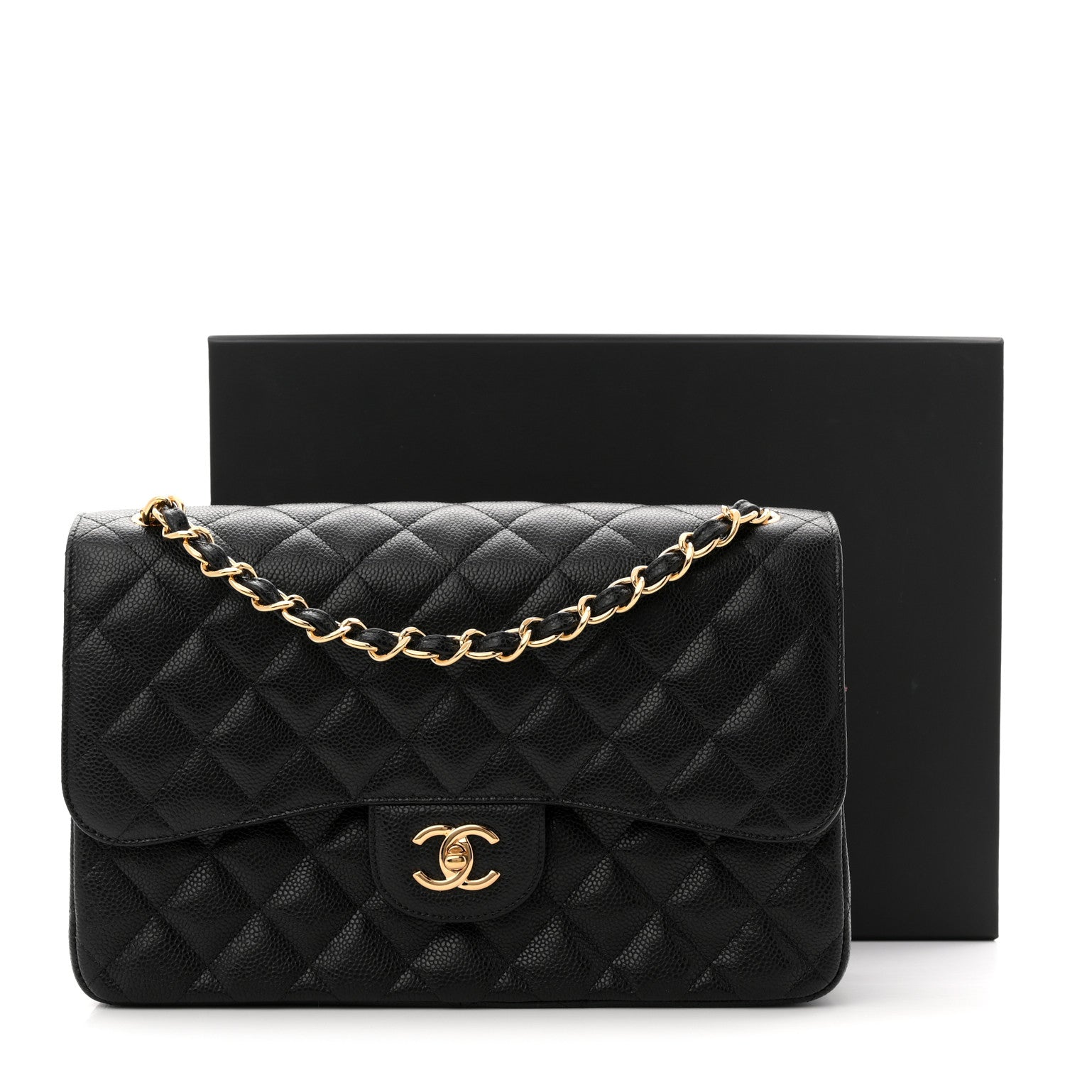 Caviar Quilted Jumbo Double Flap Black