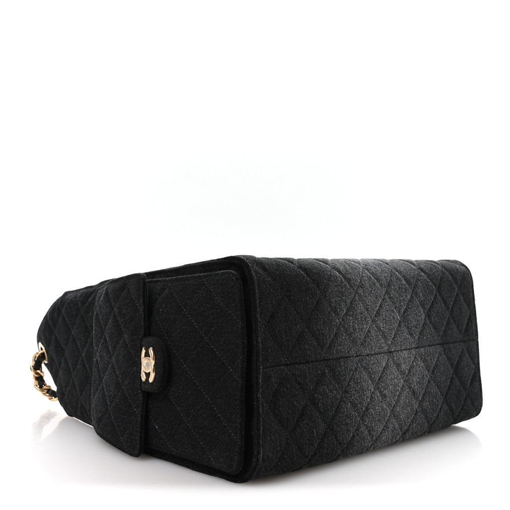 Washed Denim Quilted Medium Chanel 25 Handbag Black