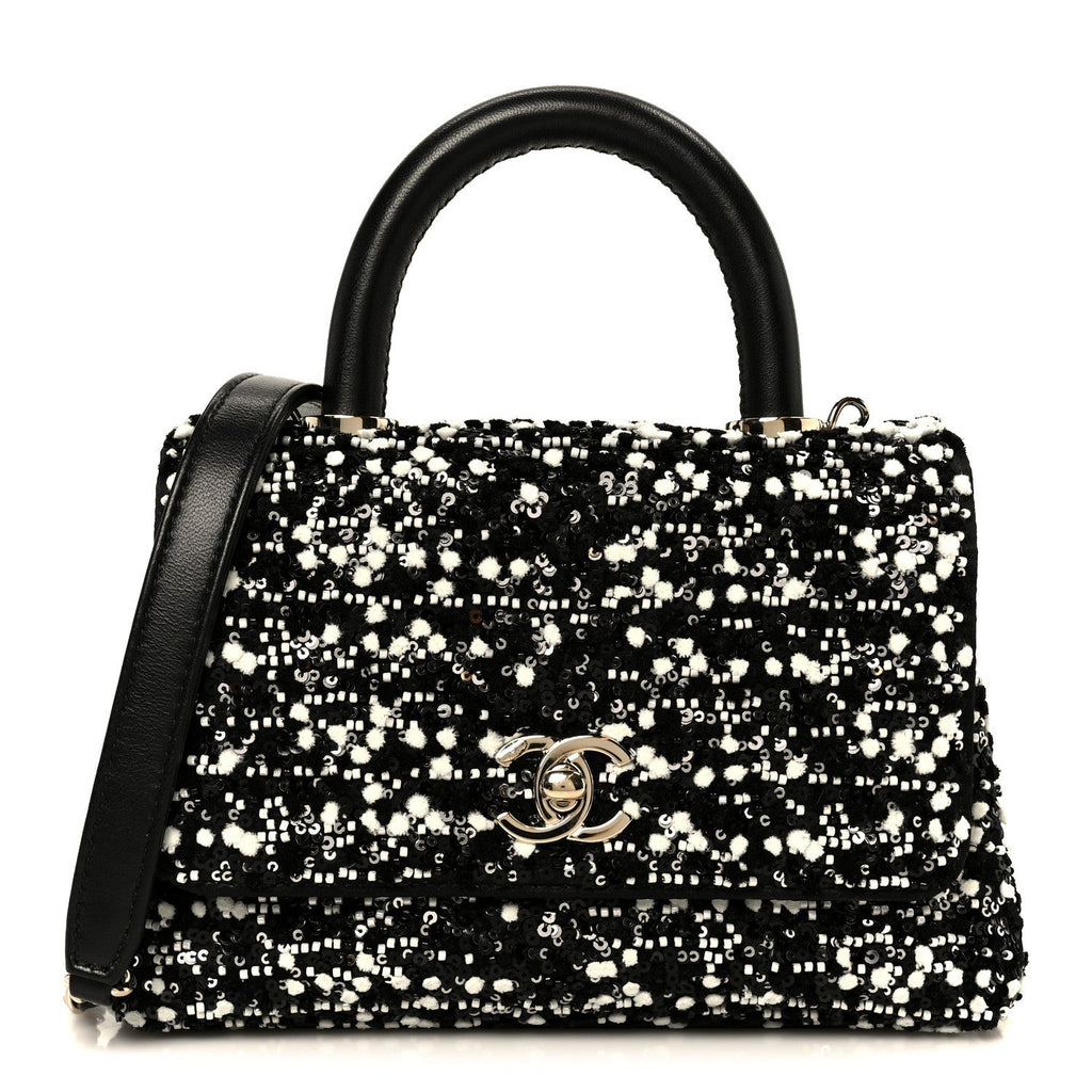 Lambskin Sequin Beaded Extra Mini Coco Handle Flap Black White