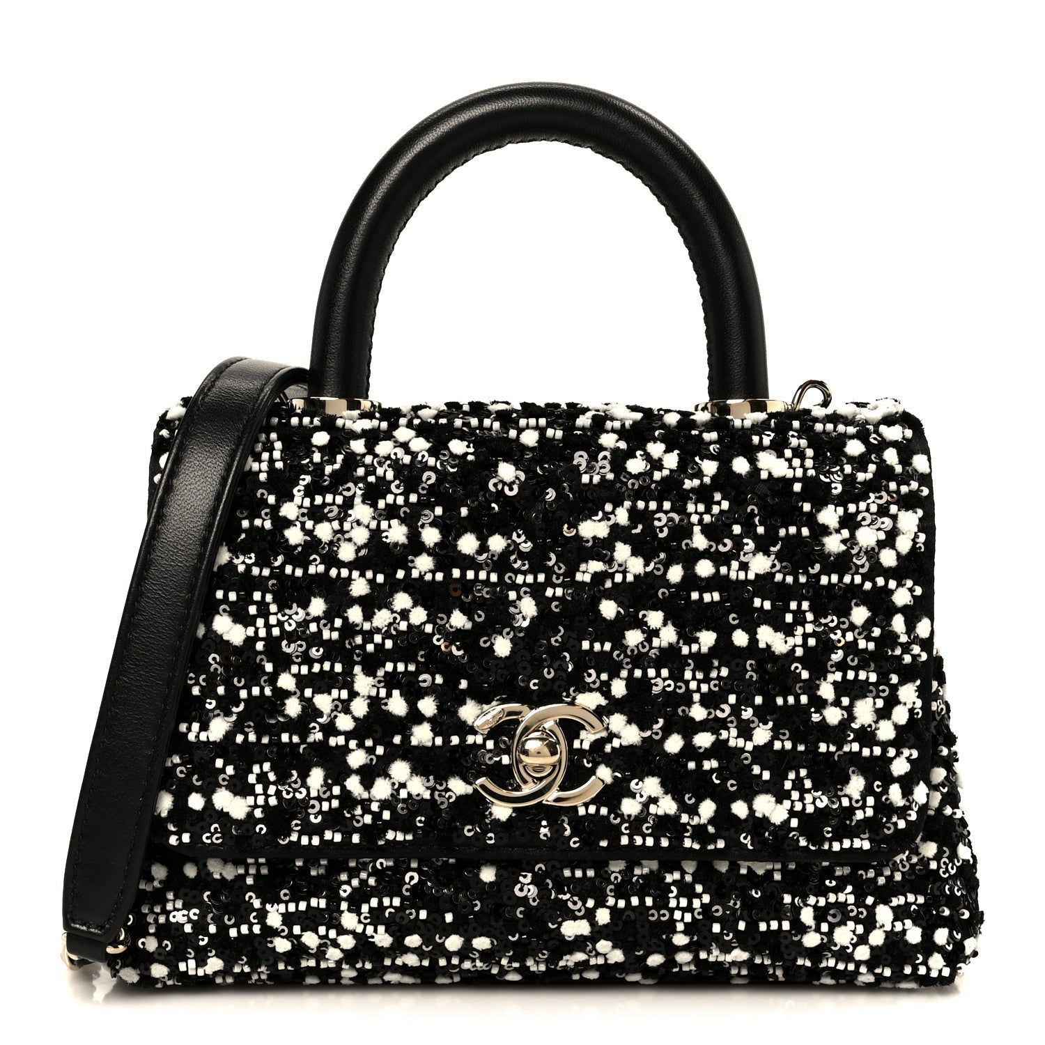 Lambskin Sequin Beaded Extra Mini Coco Handle Flap Black White