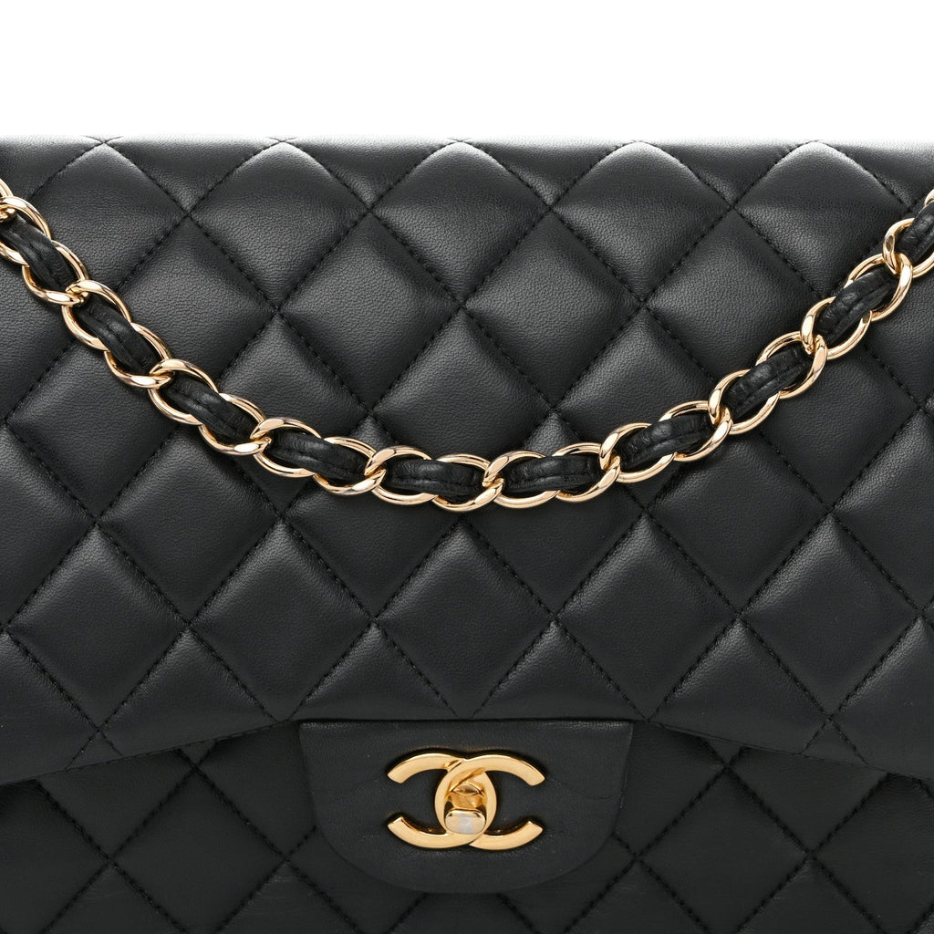 Lambskin Quilted Jumbo Double Flap Black